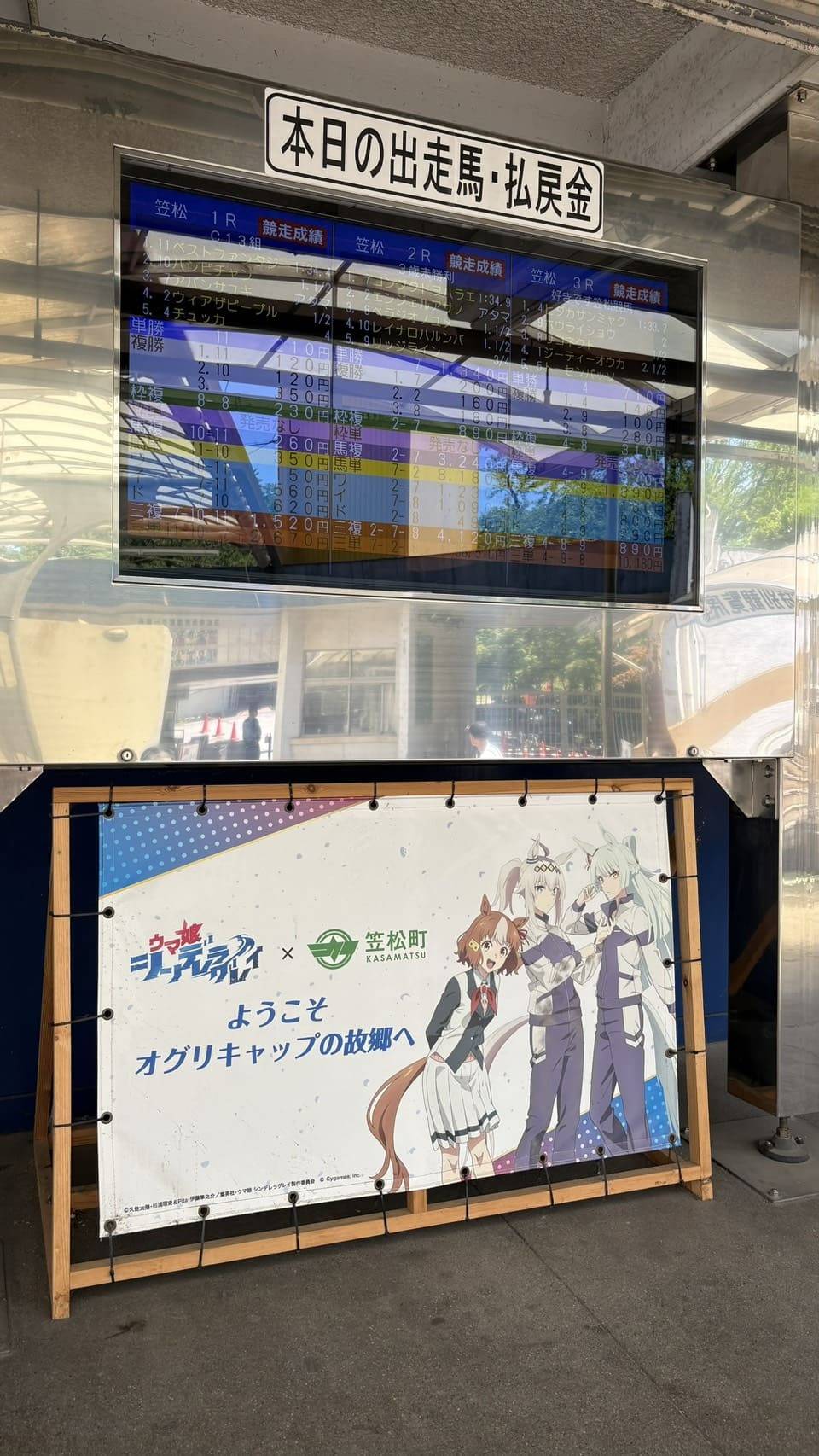 笠松競馬場に掲示された『ウマ娘 シンデレラグレイ』の看板